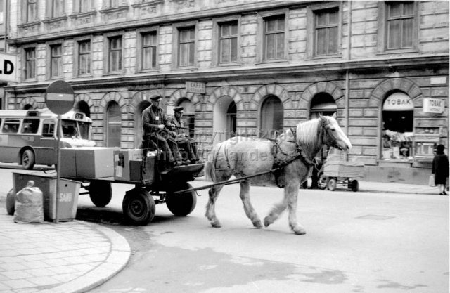 Transport by horse and carriage, Stockholm. (1966)