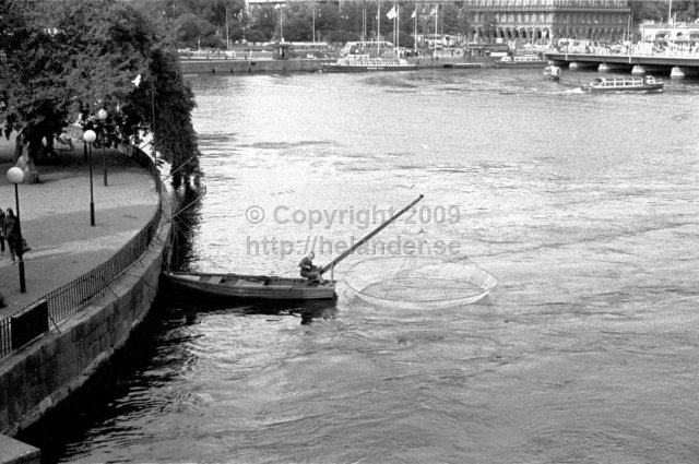 Fishing with old equipment at Strömmen, Stockholm. (1966)