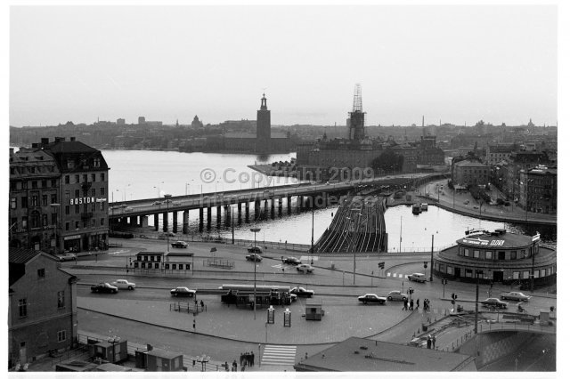 Slussen and Old Town viewed from Katarinahissen, Stockholm. (1969)
