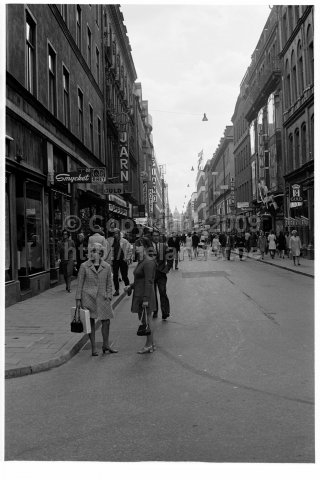 Drottninggatan crossing Gamla Brogatan, Stockholm. (1969)