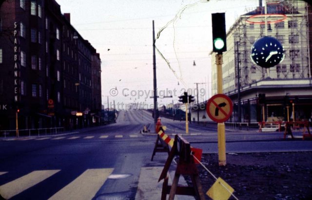 Götgatan crossing Ringvägen at Skanstull, Södermalm, Stockholm, early morning (2:35 am). 1960\'s