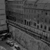 Construction site on Drottninggatan 53, today a shopping center. The London porno cinema on Bryggargatan 2 at right. (January 1977)