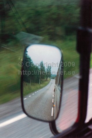 Rear view mirror on an SL-bus, Stockholm. (1987)