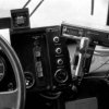 View from drivers seat on a SL-bus. Gear shift panel and communications radio (PYE OLYMPICS). (1987)