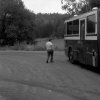 SL bus driver and bus at turnaround at Tyresö slott, Stockholm. (1987)